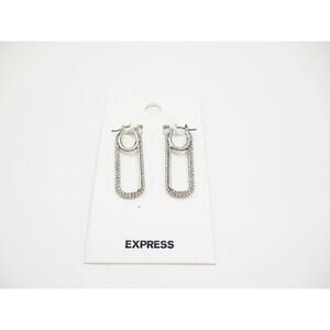 2065 NIP Express Sterling Silver Double Hoop  Drop Earrings w/Cubic Zirconia Cry